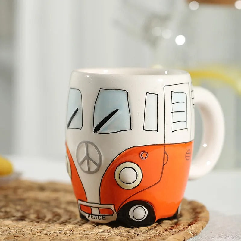 Bus Mug Cartoon Ceramic, Coffee Mugs, School Bus Mug